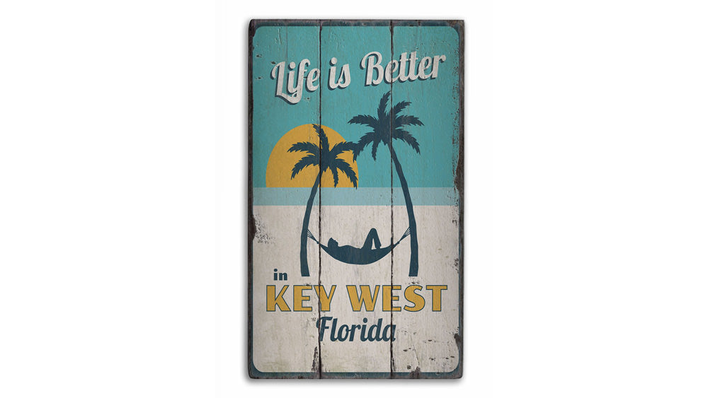 Palm Trees and Sunset Rustic Wood Sign