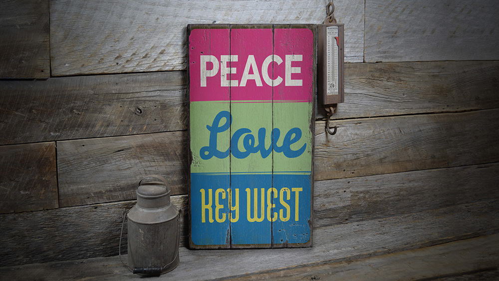 Peace Love Key West Rustic Wood Sign