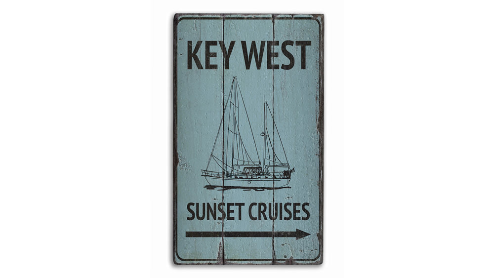 Key West Sunset Cruises Rustic Wood Sign