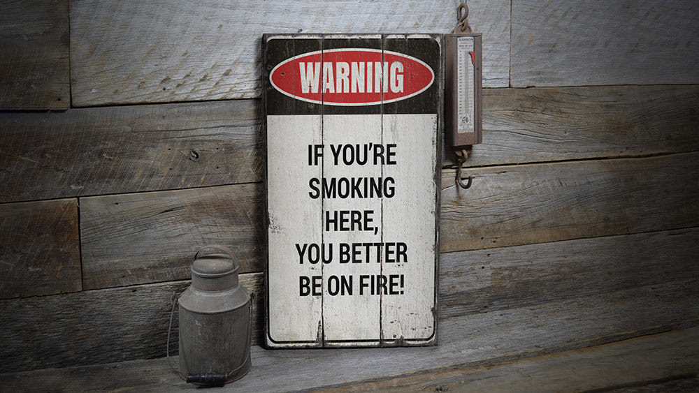 Smoking Warning Rustic Wood Sign