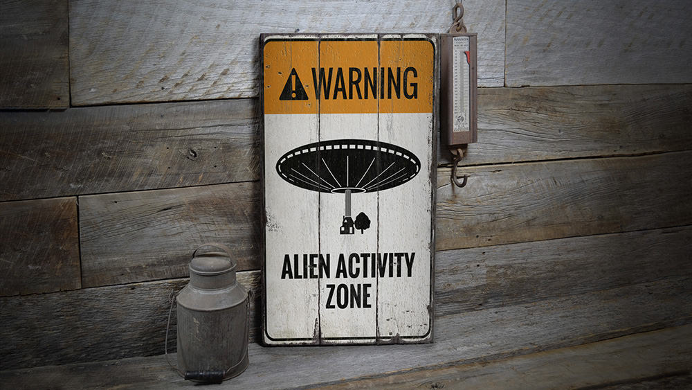 Alien Activity Zone Vintage Wood Sign