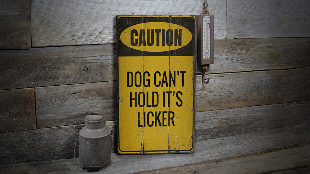 Funny Caution Dog Rustic Wood Sign